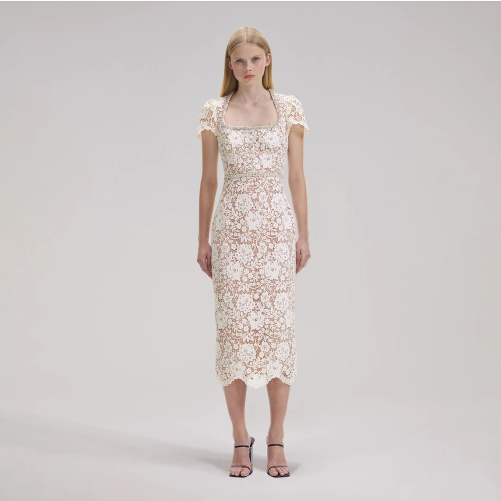 Self-Portrait Cream Cord Lace Diamanté Midi Dress – NWT, Size 6